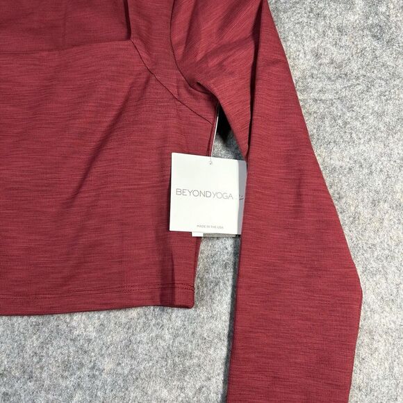 Beyond Yoga Top Women's Medium Heather Rib Frame Cropped Pullover Square Neck - Picture 2 of 8